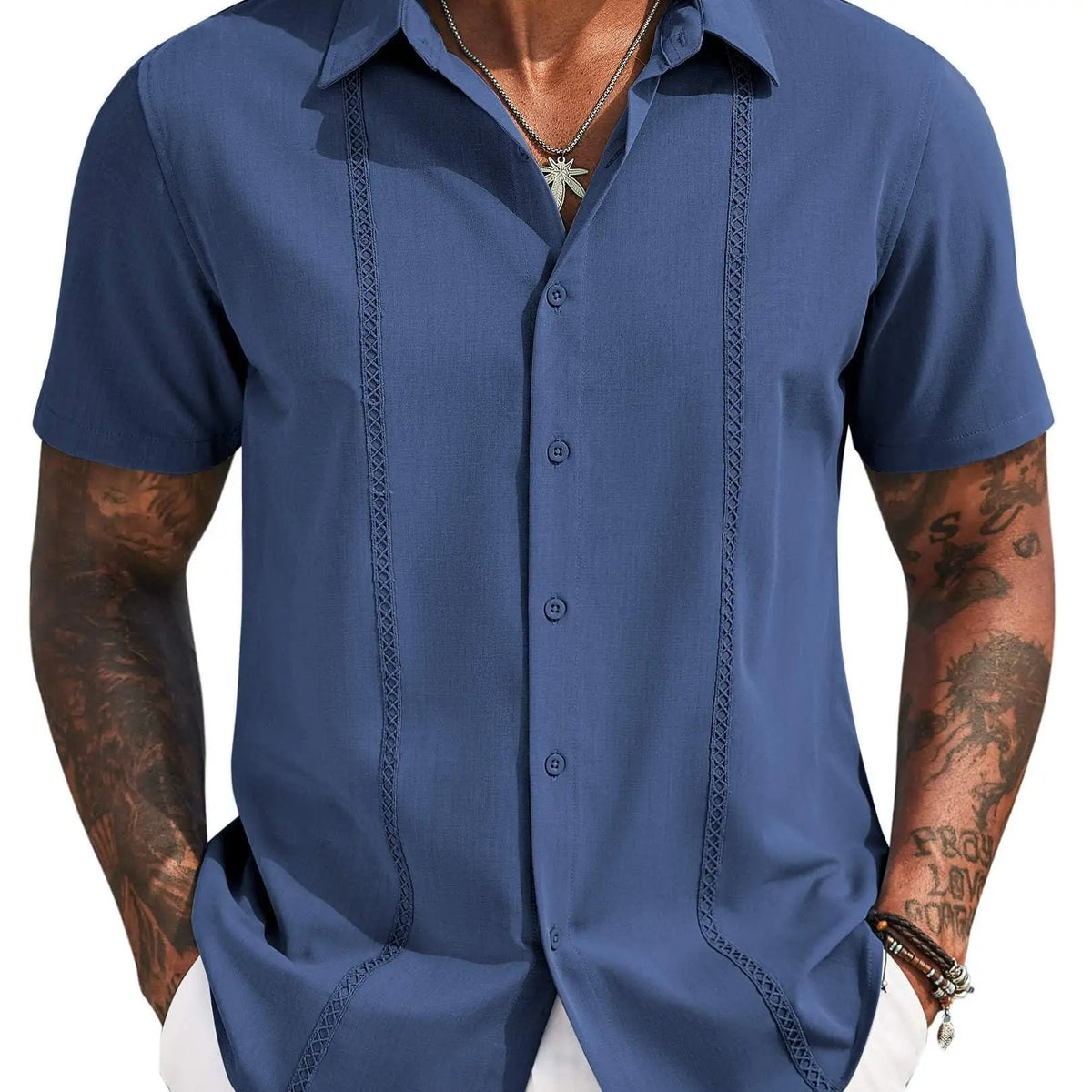 COOFANDY Mens Cuban Guayabera Short Sleeve Shirt Casual Summer Beach Tops Button Down Untucked Shirts