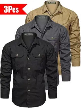 3-pack men’s solid-color long-sleeve shirts, regular fit, casual button-down tops suitable for office and business settings, all-season wear, casual slim-fit shirts
