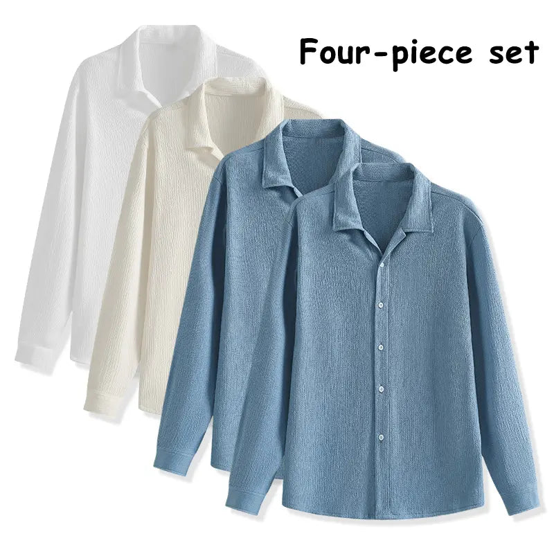 Men's 4-Pack Button Up Short Sleeve Collared Dress Shirts, Stylish Solid Color Men's Clothing Top, Comfortable Breathable Lightweight Turn-Down Collar Shirts for Commuting