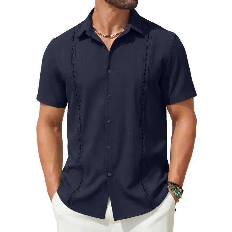 COOFANDY Mens Cuban Guayabera Short Sleeve Shirt Casual Summer Beach Tops Button Down Untucked Shirts