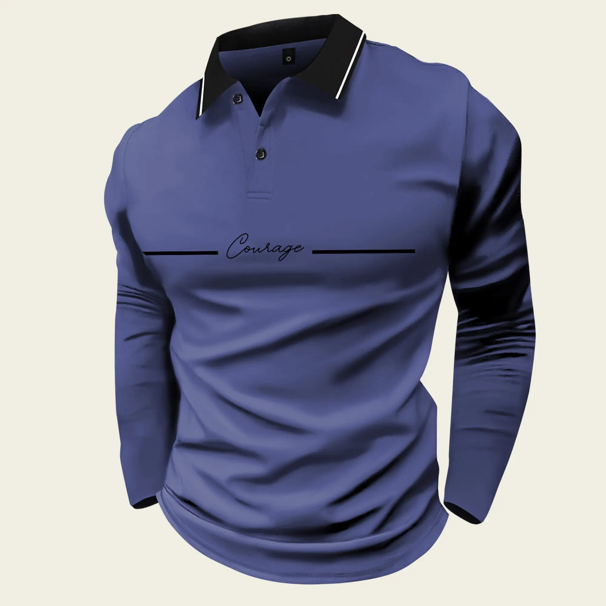 Men's Long Sleeve Polo Shirt with 'Courage' Print, Casual and Business Casual Attire for Fall/Spring, Lightweight and Ideal for Daily Outings