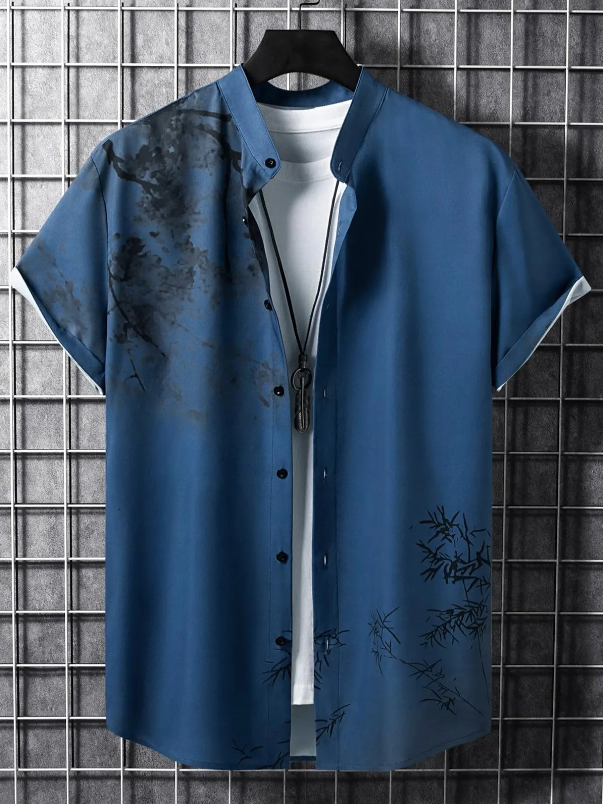 Men's Casual Floral Print Button Front Shirt, Short Sleeve Stand Collar, Spring Summer Fashion, Comfortable Daily Wear Button Up