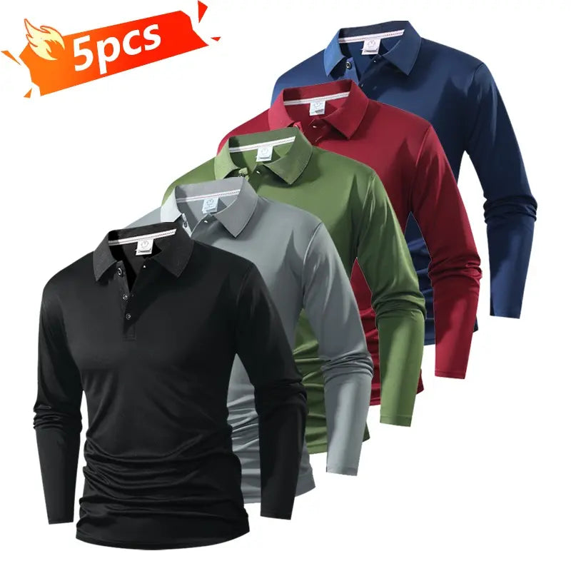 Men's Long-Sleeve Polo Shirt Set of 5 Business Casual Style Breathable Skin-Friendly Fabric Slim Fit Delicate Collar Design for Office Daily Commute Business Negotiations Weekend Outings everyday commute polo  bundle christmas tag sohochic