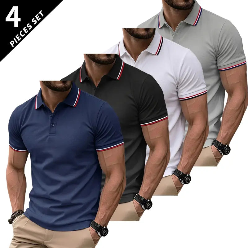 Men’s Short Sleeve T Shirt Pack of 4 – Solid Color, Turn Down Collar Design, Slim Fit, Business Casual, Comfortable Undershirt