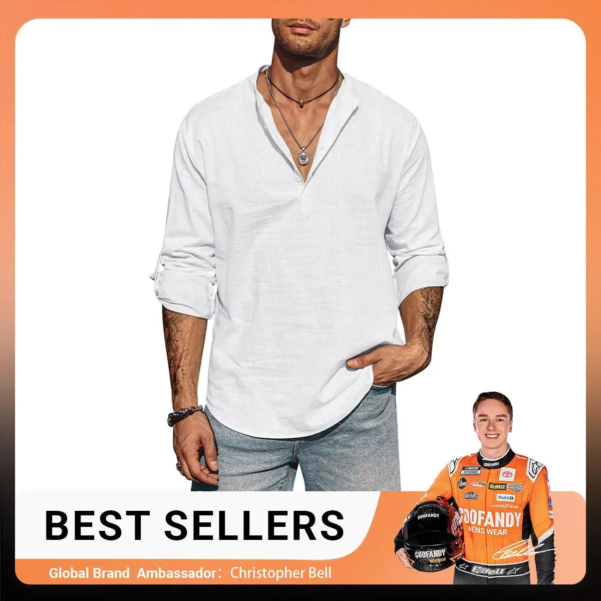 COOFANDY Week Men's Cotton Linen Henley Shirt Long Sleeve Hippie Casual Beach T Shirts Menswear Soft Beach Wear Breathable Vneck Fashion Lightweight Stylish Slim Fit（runs small ）