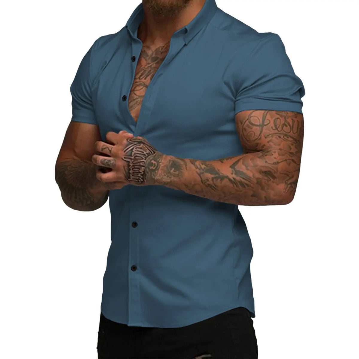 JMIERR Mens Muscle Fit Dress Shirts Casual Button Down Shirt Short Sleeve Wrinkle-Free Shirts