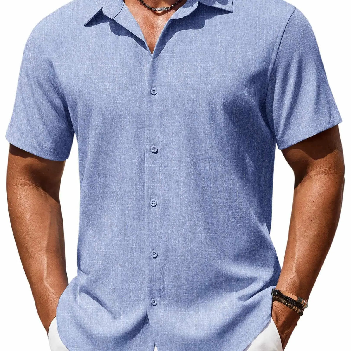 COOFANDY Mens Button Down Shirt Short Sleeve Casual Shirts Beach Summer Linen Shirts Wedding Vacation Shirt