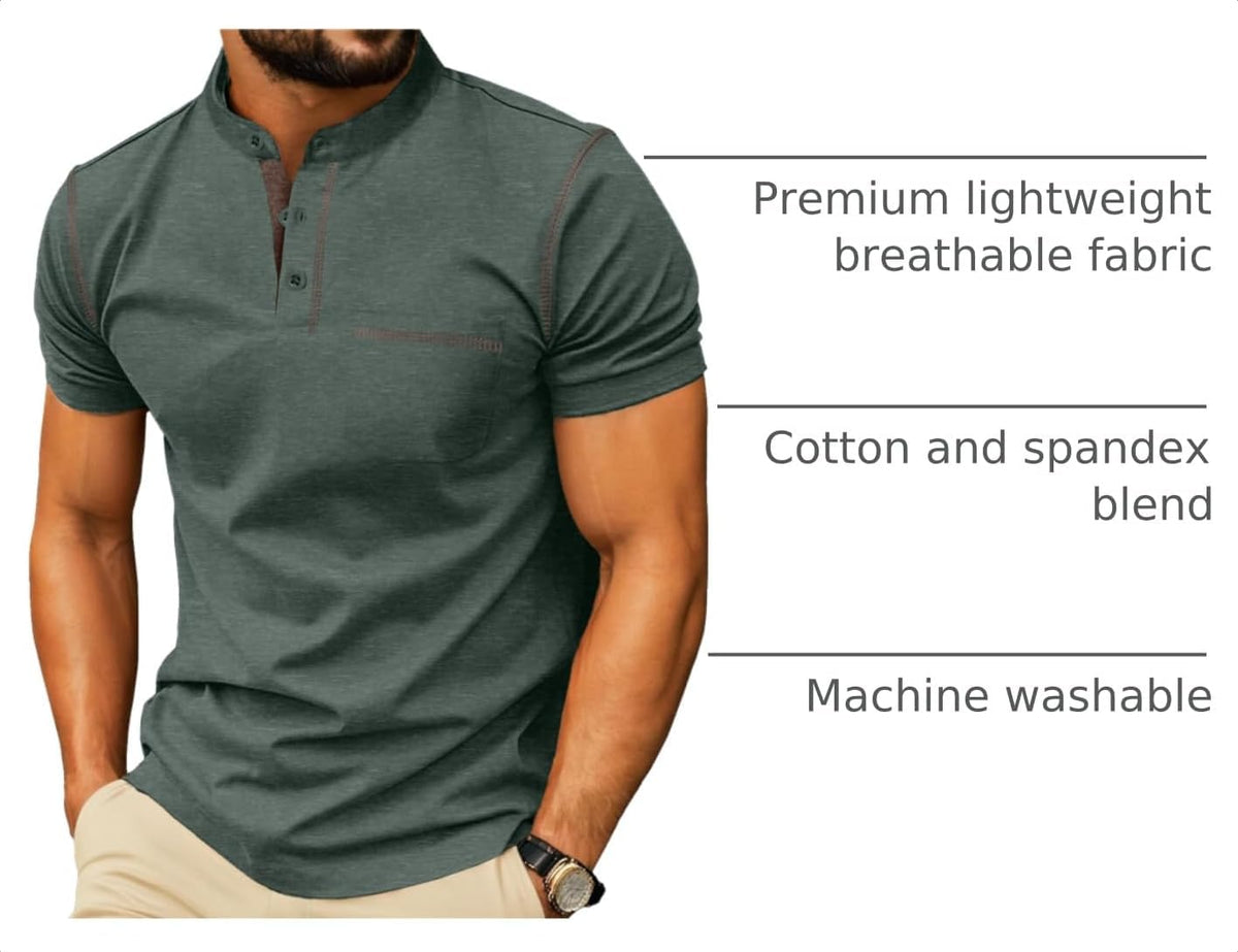 Sailwind Mens Henley Shirts Short Sleeve Summer Casual Classic Cotton T Shirts Pocket Button Shirt