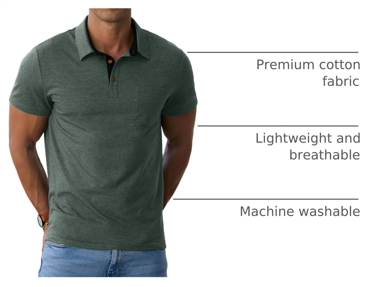 Sailwind Men's Cotton Polo Shirts Short Sleeve Casual Summer Shirts Classic Collared Golf Shirt with Pocket