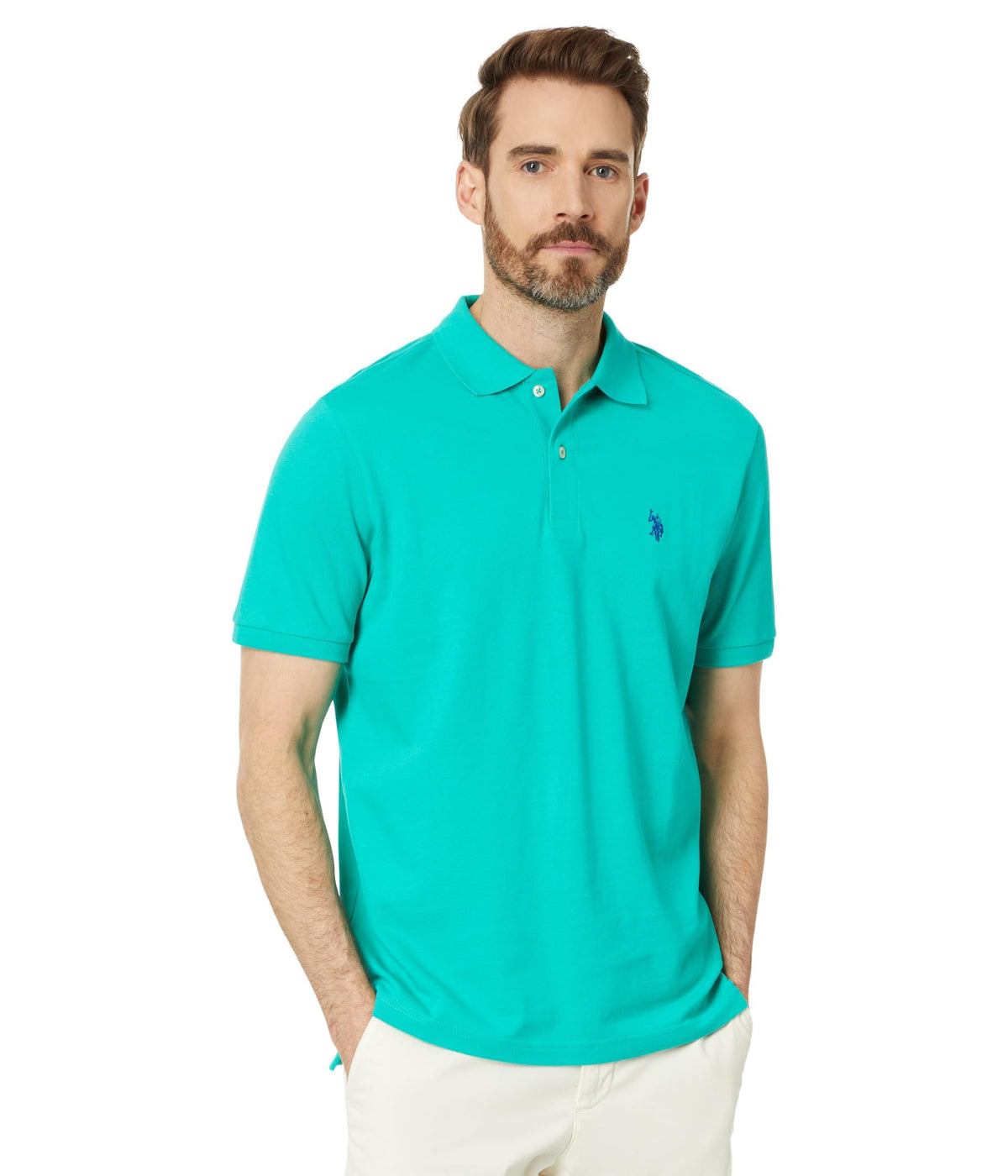 U.S. Polo Assn. Men's Classic Polo Shirt, Two-Button Closure Pique Polo Shirt, Summer Fashion Golf Shirt