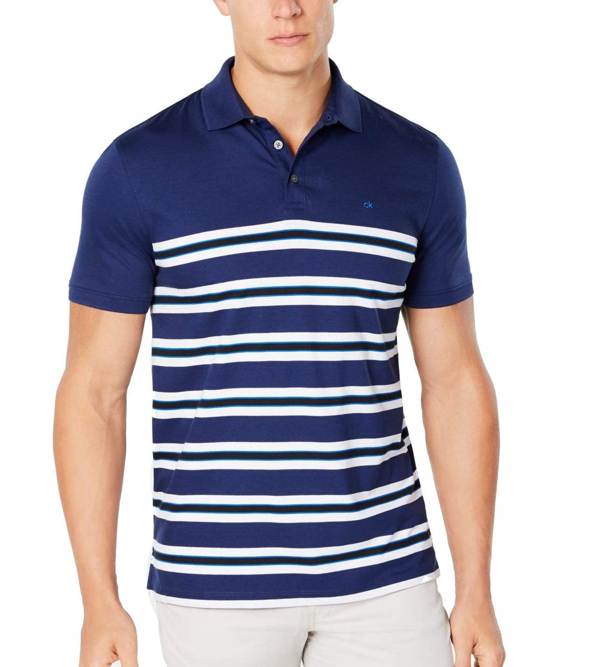 Calvin Klein Men's Liquid Touch Polo Stripe with UV Protection