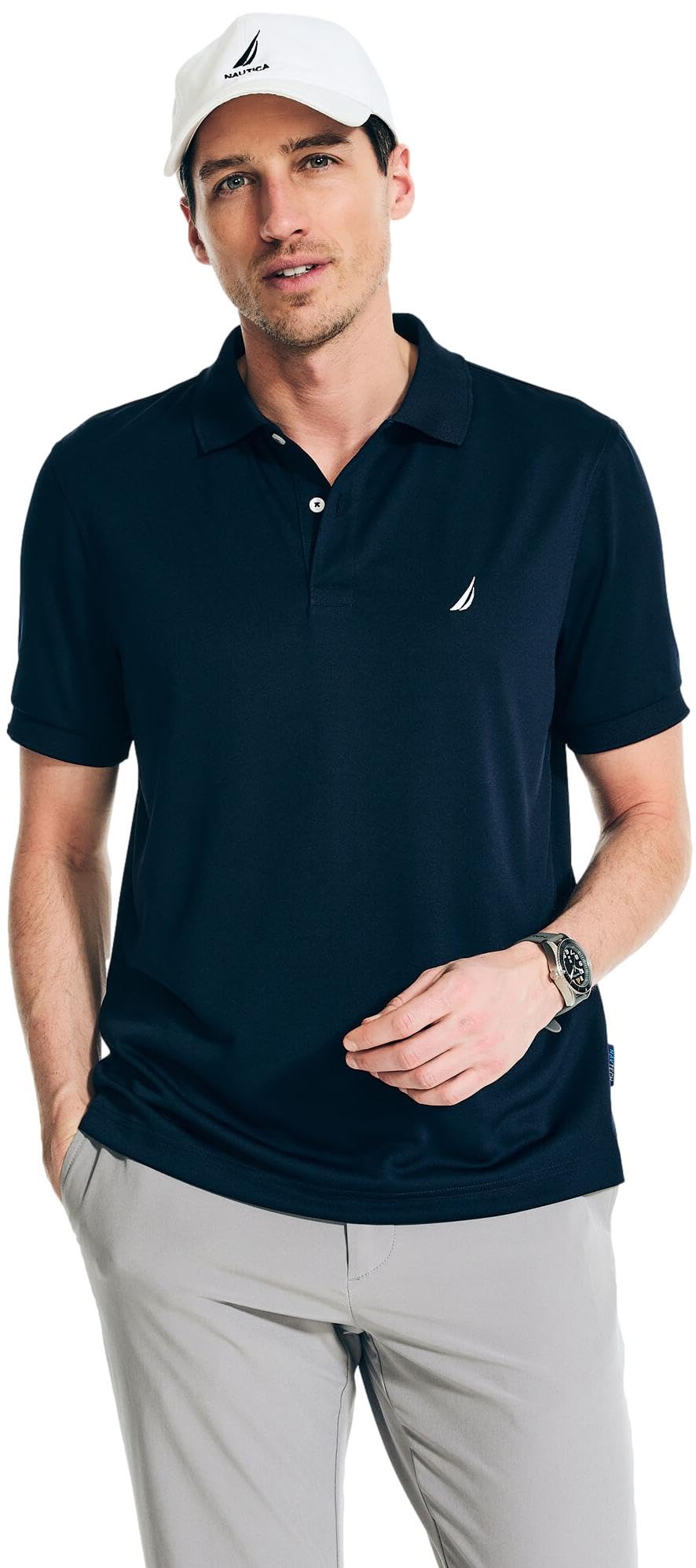 Nautica Men's Classic Short Sleeve Solid Performance Deck Polo Shirt