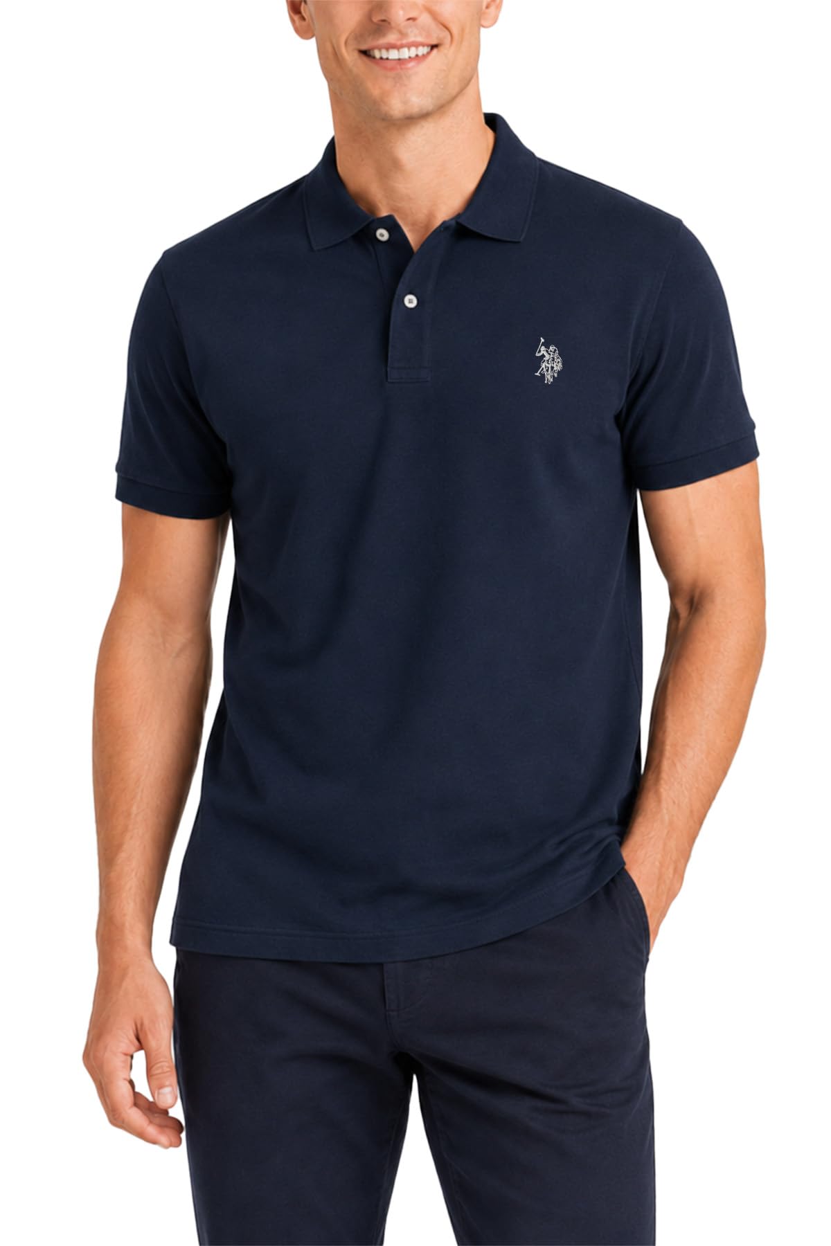 U.S. Polo Assn. Men's Classic Polo Shirt, Two-Button Closure Pique Polo Shirt, Summer Fashion Golf Shirt