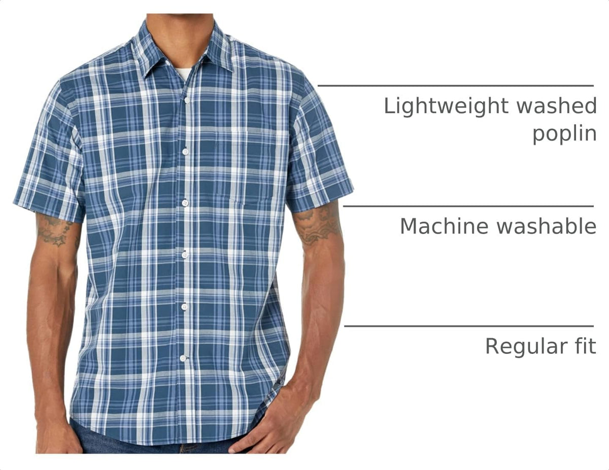Amazon Essentials Men's Regular-Fit Short-Sleeve Poplin Shirt, Collared, Washed
