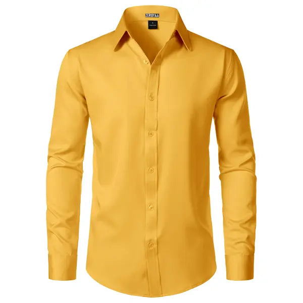 ZEROYAA Men's Fitted Modern Tailored Cut Dress Shirt - Plain Finish Long Sleeves Tops, Stretch Fabric, Wrinkle-Free, Button-Down for Formal Business, Wedding (US Sizes)