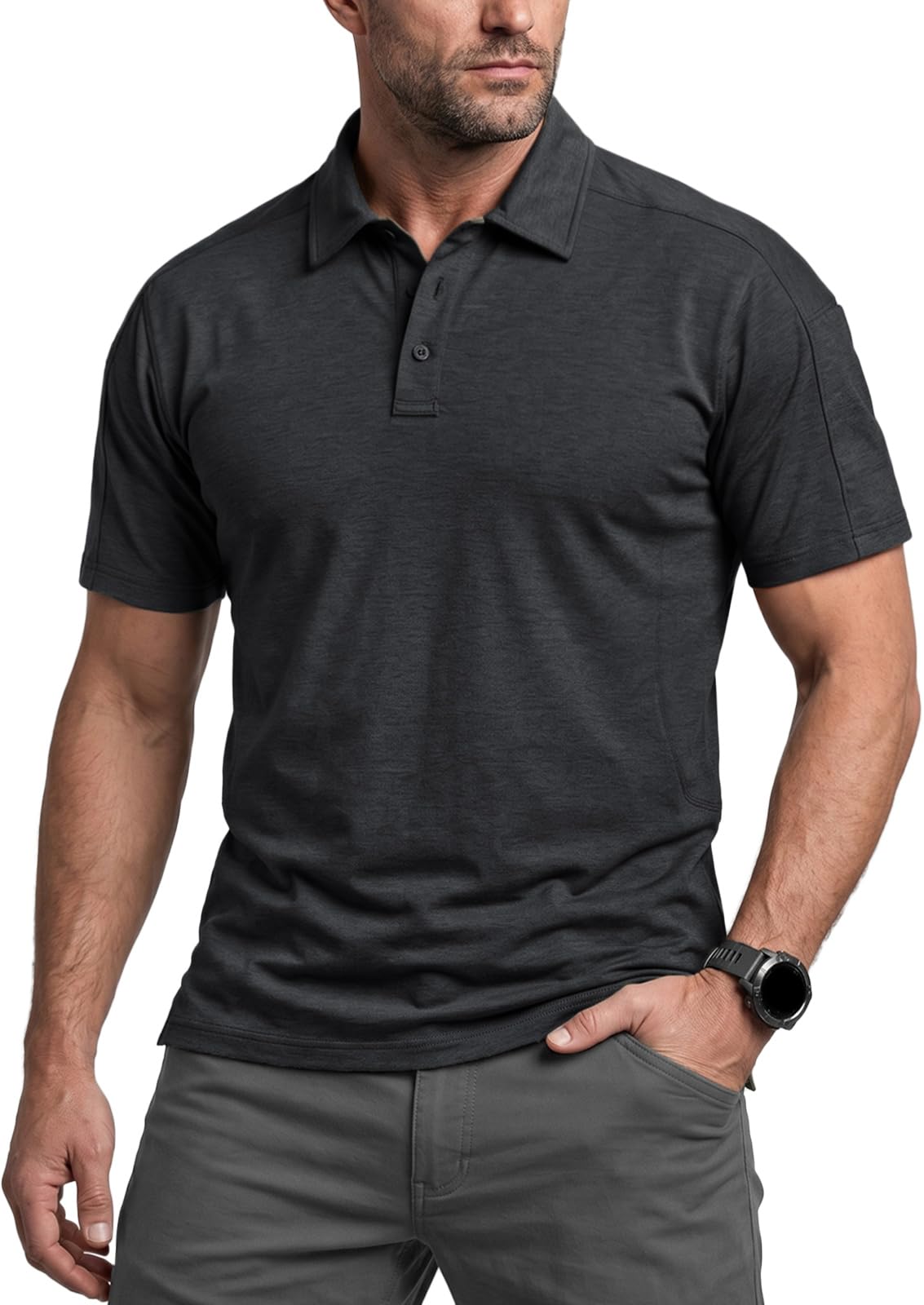 CQR Men's Quick Dry Tactical Polo Shirt, Lightweight Breathable Performance Polo, Short Sleeve UPF 50+ Outdoor Golf Shirt