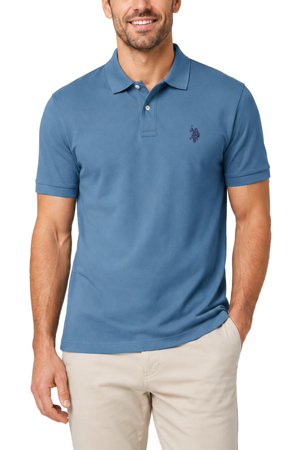 U.S. Polo Assn. Men's Classic Polo Shirt, Two-Button Closure Pique Polo Shirt, Summer Fashion Golf Shirt