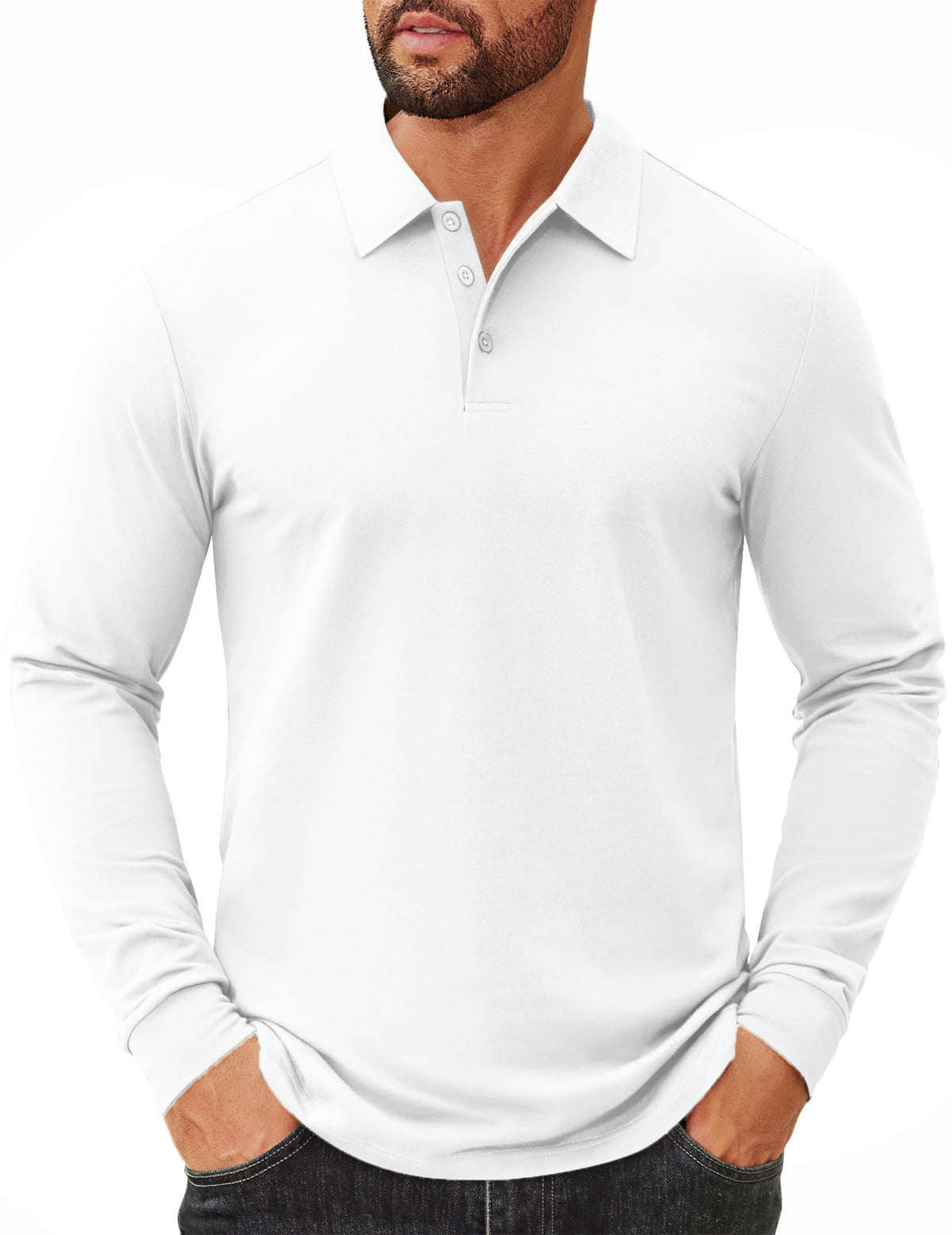 COOFANDY Mens Long Sleeve Polo Shirts Cotton Collared Shirts Casual Business Polo Classic Golf T Shirts