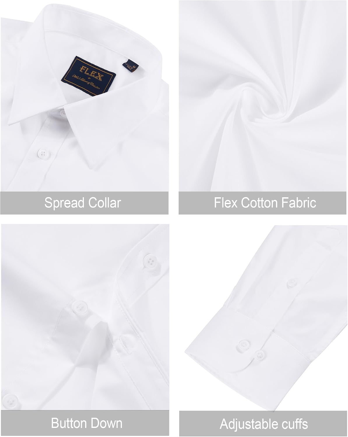 J.VER Men's Dress Shirts Stretch Stain Shield Long Sleeve Solid Formal Shirt Business Casual Button Down Shirts