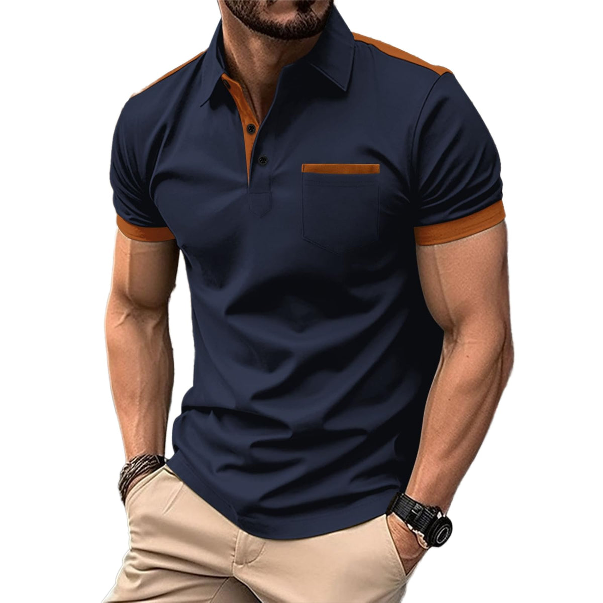 Mens Casual Polo Shirts Classic Short Sleeve Golf Shirt Fashion Button Cotton Top with Pocket