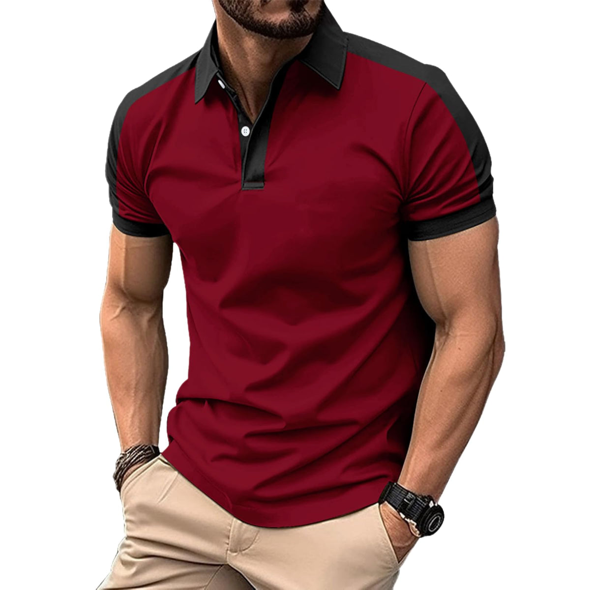 Mens Casual Polo Shirts Classic Short Sleeve Golf Shirt Fashion Button Cotton Top with Pocket