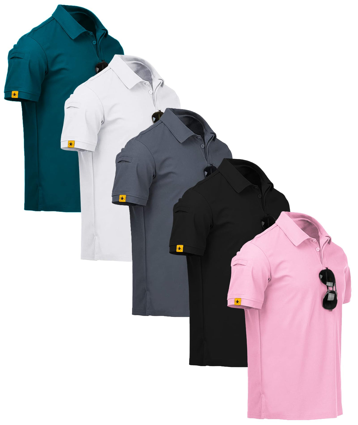 ZITY 5 Pack Mens Polo Shirt Short Sleeve Moisture Wicking Golf T-Shirt