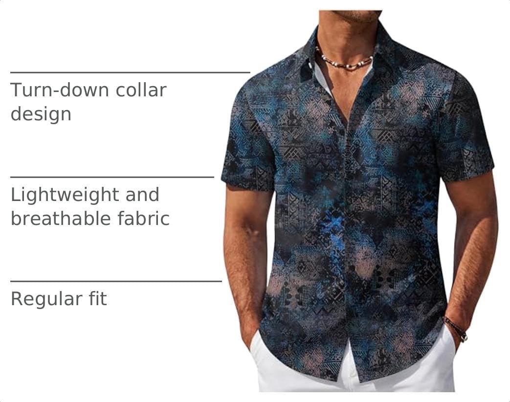 COOFANDY Mens Hawaiian Shirt Short Sleeve Button Down Beach Vacation Shirt Retro Summer Tropical Shirts