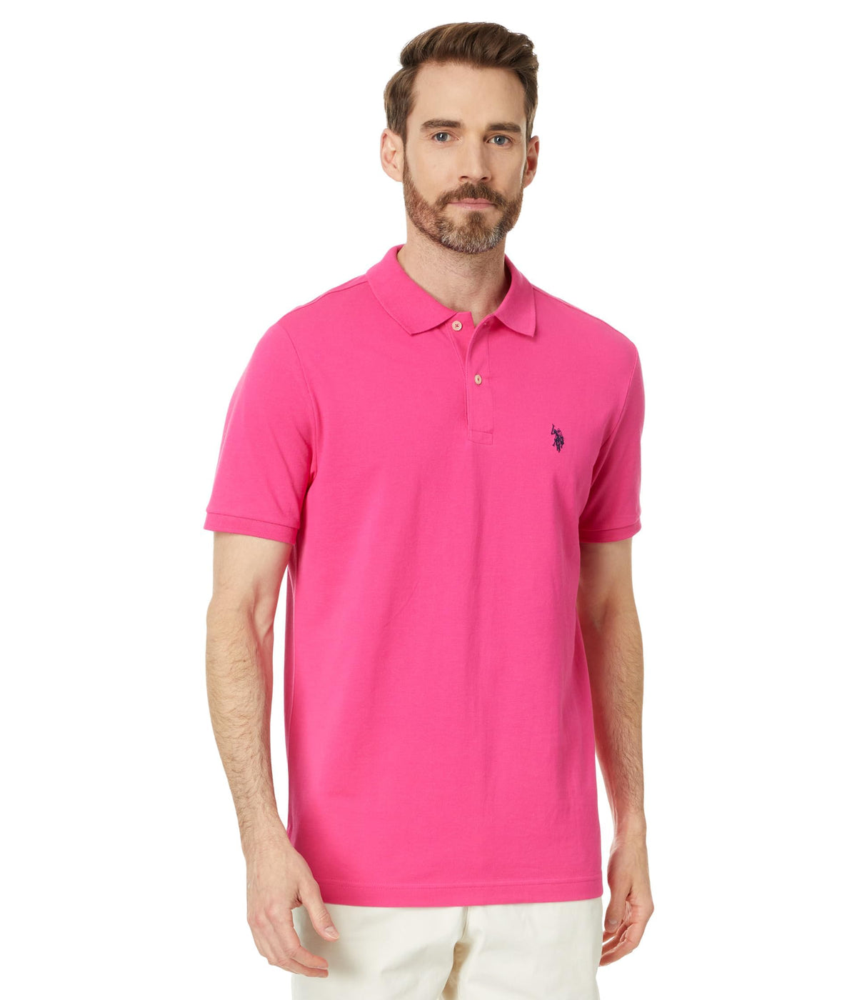 U.S. Polo Assn. Men's Classic Polo Shirt, Two-Button Closure Pique Polo Shirt, Summer Fashion Golf Shirt