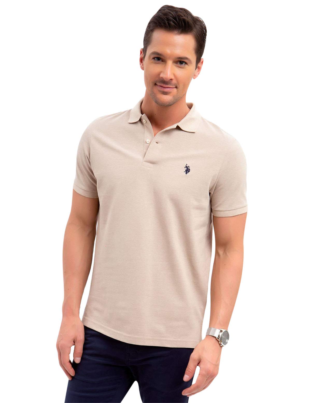 U.S. Polo Assn. Men's Classic Polo Shirt, Two-Button Closure Pique Polo Shirt, Summer Fashion Golf Shirt