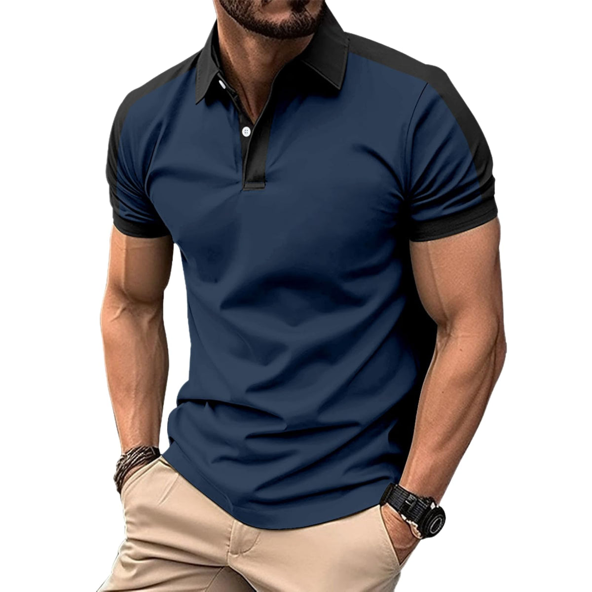 Mens Casual Polo Shirts Classic Short Sleeve Golf Shirt Fashion Button Cotton Top with Pocket