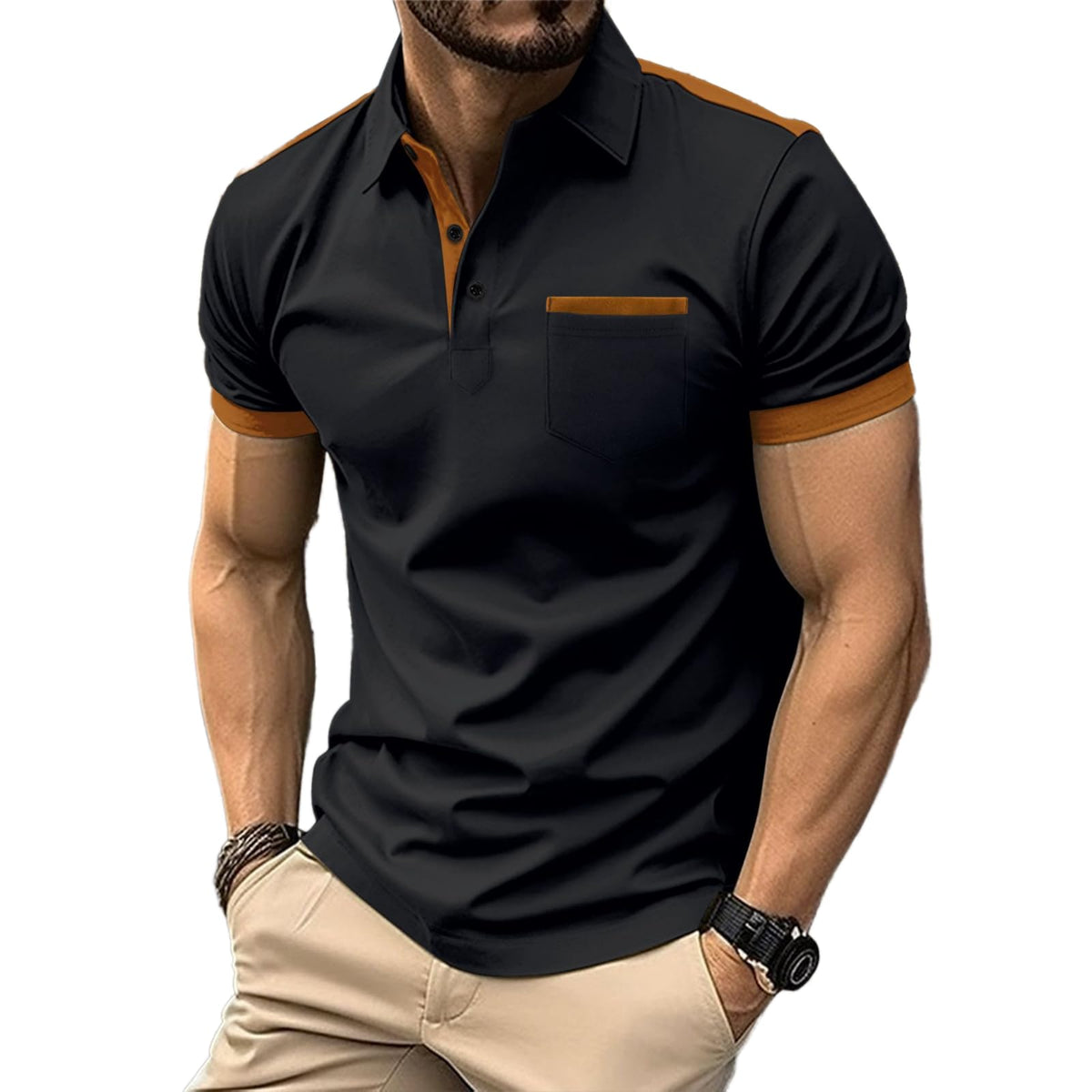 Mens Casual Polo Shirts Classic Short Sleeve Golf Shirt Fashion Button Cotton Top with Pocket
