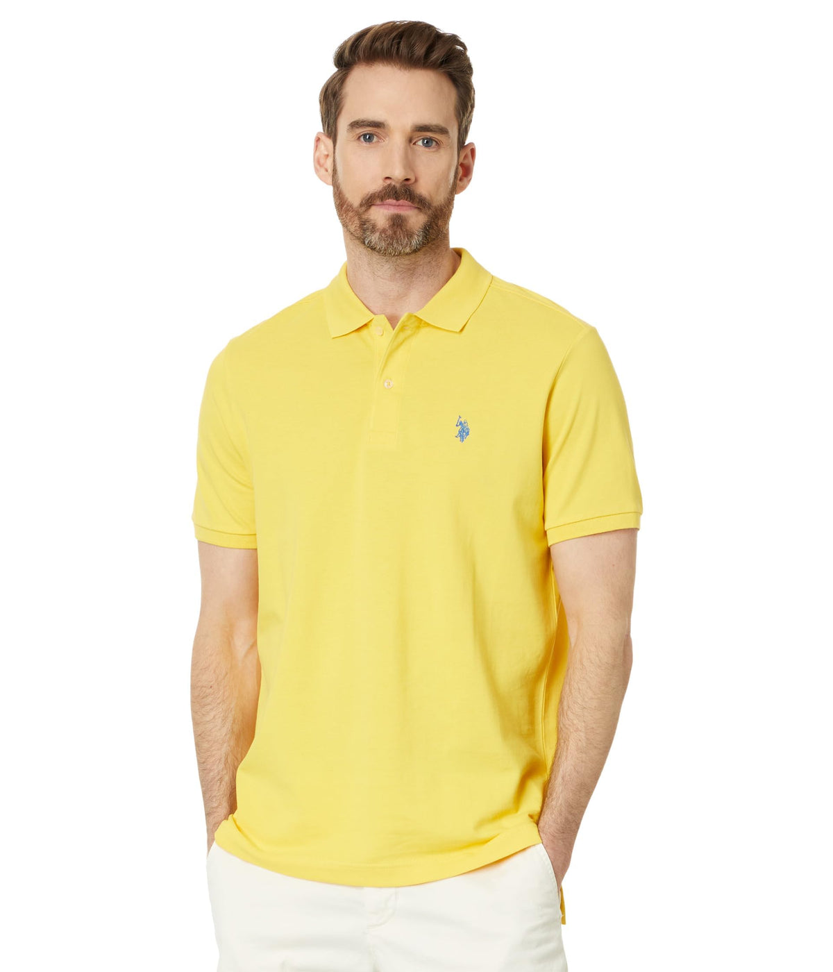 U.S. Polo Assn. Men's Classic Polo Shirt, Two-Button Closure Pique Polo Shirt, Summer Fashion Golf Shirt