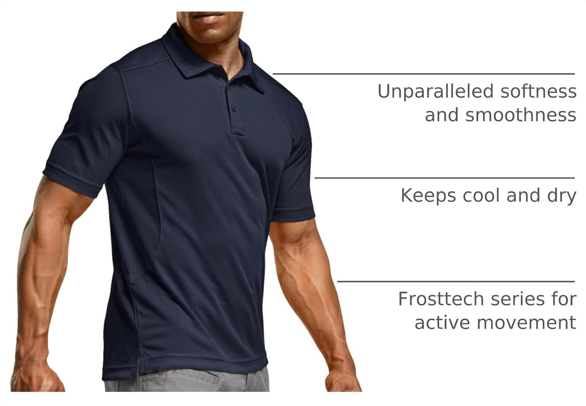CQR Men's Quick Dry Tactical Polo Shirt, Lightweight Breathable Performance Polo, Short Sleeve UPF 50+ Outdoor Golf Shirt