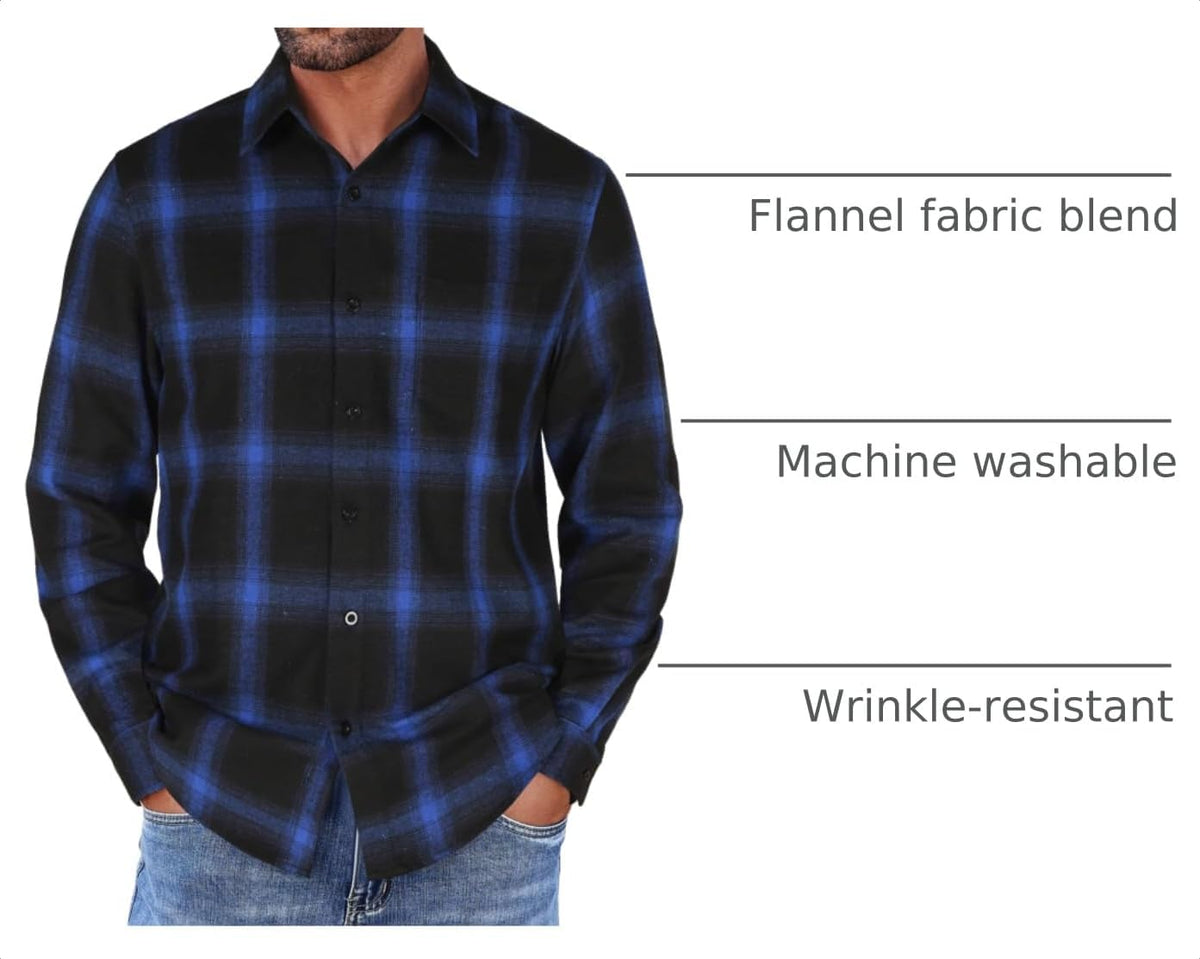 COOFANDY Mens Flannel Shirts Long Sleeve Button Down Shirt with Pocket Casual Shirts Work Shirts for Men