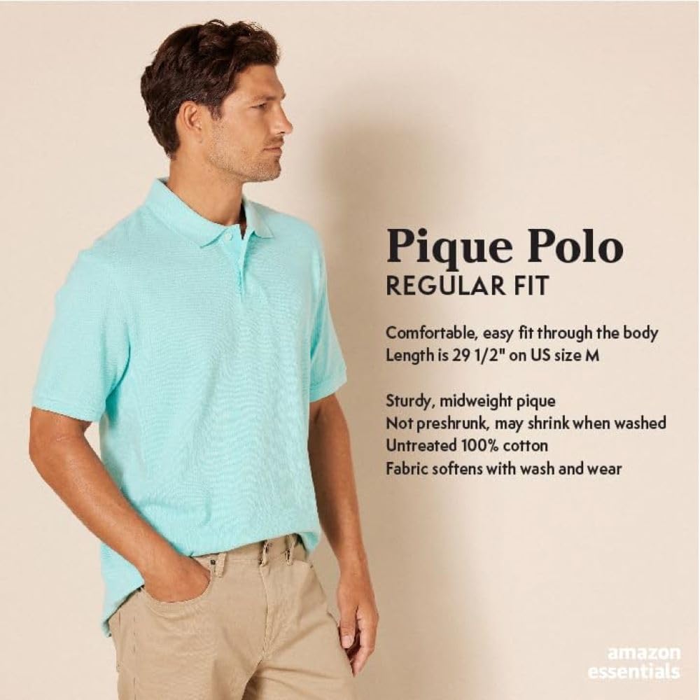 Amazon Essentials Men's Regular-Fit Cotton Pique Polo Shirt, Short Sleeve (Available in Big & Tall)