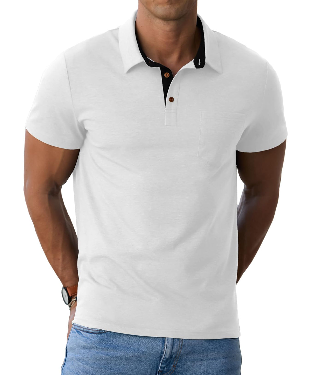 Sailwind Men's Cotton Polo Shirts Short Sleeve Casual Summer Shirts Classic Collared Golf Shirt with Pocket