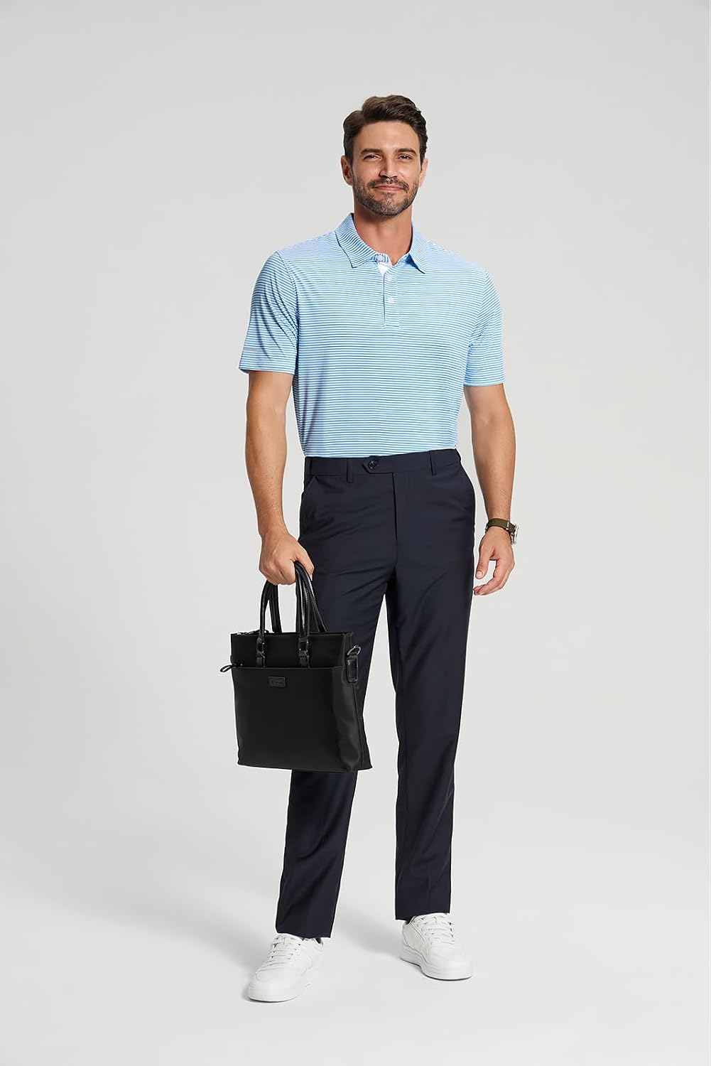 Golf Shirts for Men - Dry Fit Moisture Wicking Short Sleeve Performance Sport Casual Striped Collared Mens Polo Shirt