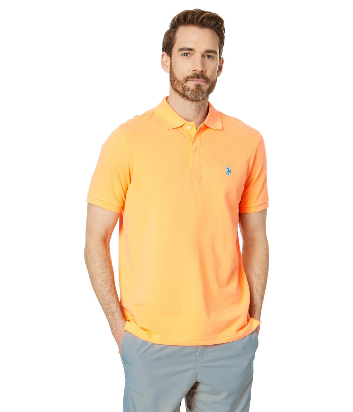 U.S. Polo Assn. Men's Classic Polo Shirt, Two-Button Closure Pique Polo Shirt, Summer Fashion Golf Shirt