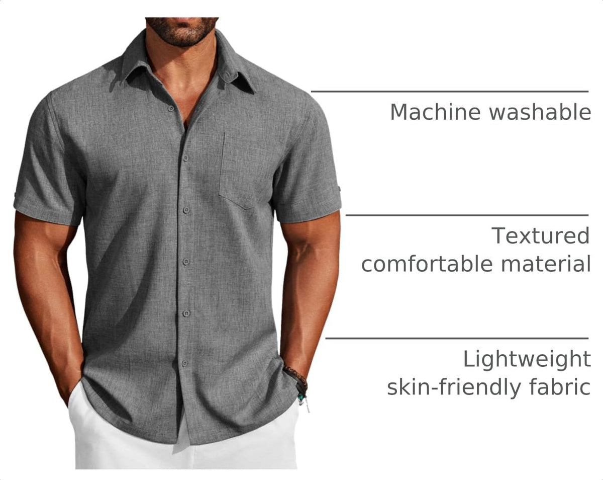 COOFANDY Men's Button Down Shirts Short Sleeve Casual Shirts Summer Beach Linen Shirts with Pocket