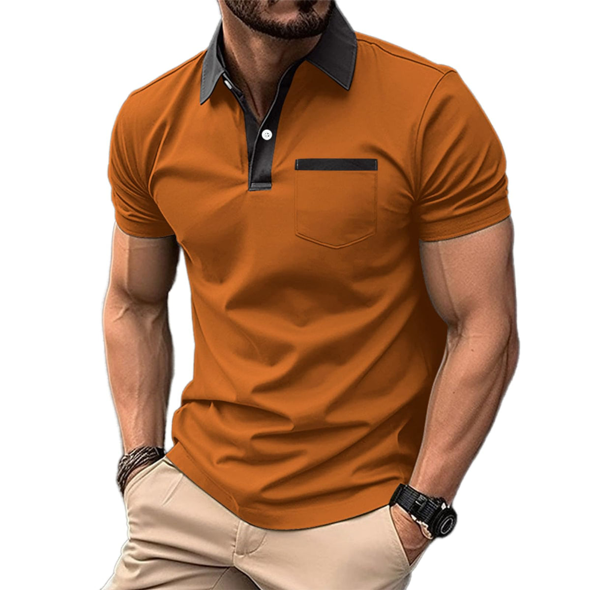 Mens Casual Polo Shirts Classic Short Sleeve Golf Shirt Fashion Button Cotton Top with Pocket