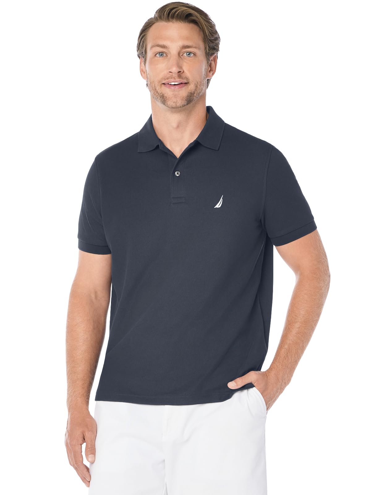 Nautica Men's Classic Short Sleeve Solid Performance Deck Polo Shirt