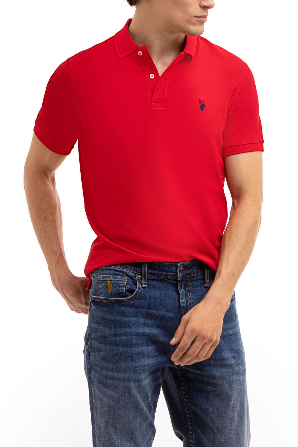 U.S. Polo Assn. Men's Classic Polo Shirt, Two-Button Closure Pique Polo Shirt, Summer Fashion Golf Shirt