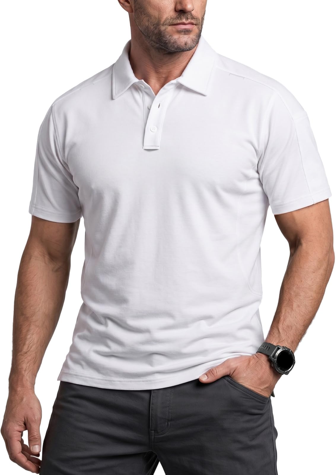 CQR Men's Quick Dry Tactical Polo Shirt, Lightweight Breathable Performance Polo, Short Sleeve UPF 50+ Outdoor Golf Shirt