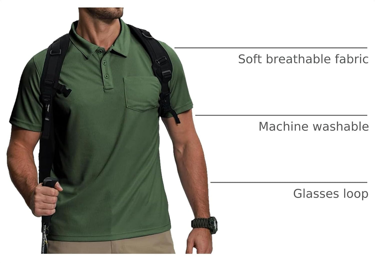 ZITY 5 Pack Polo Shirts for Men with Pocket Dry Quickly Short Sleeve Athletic Outdoor Work Collared Shirts