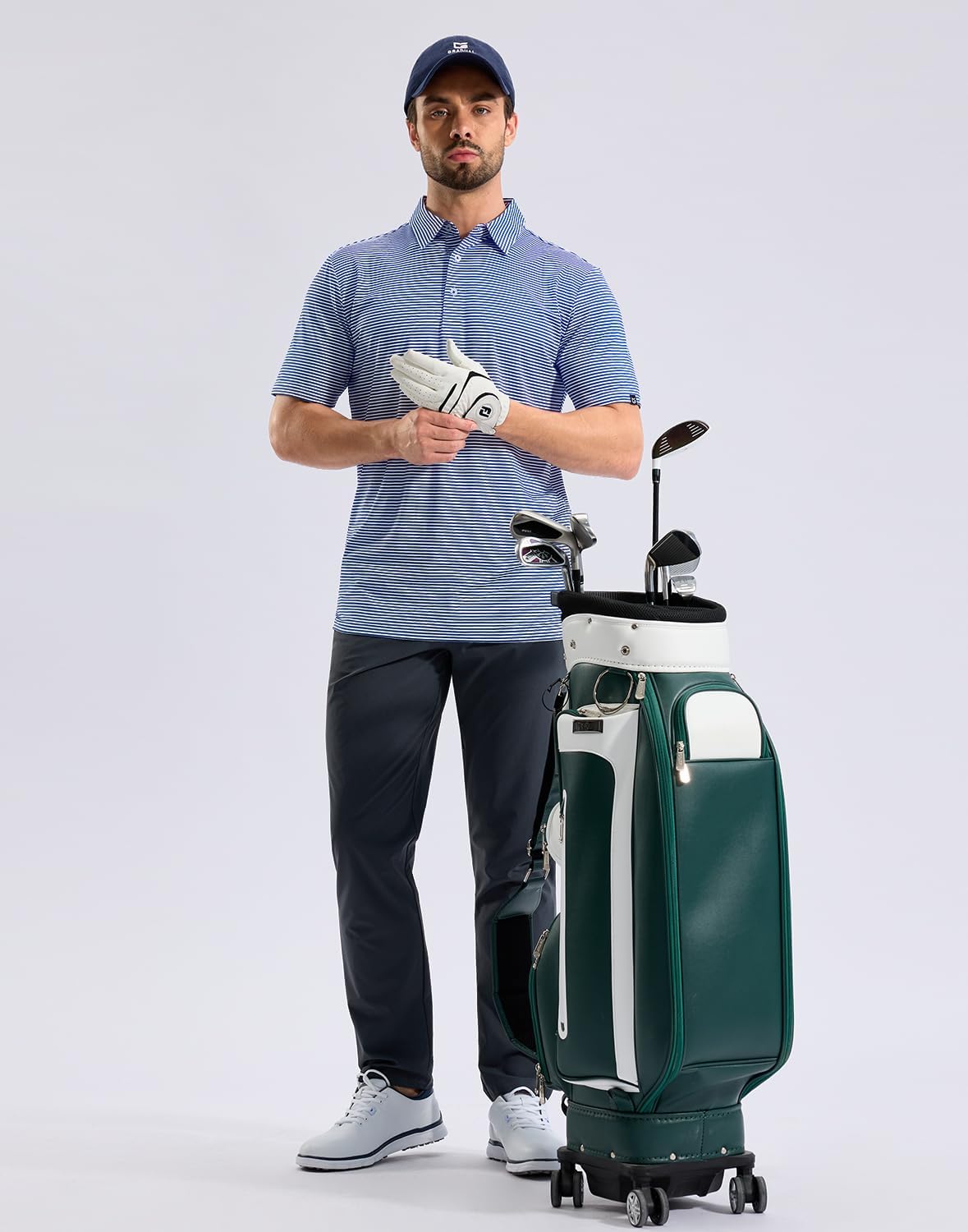 Mens Golf Shirt Dry Fit Performance Short Sleeve Striped Polo Shirts