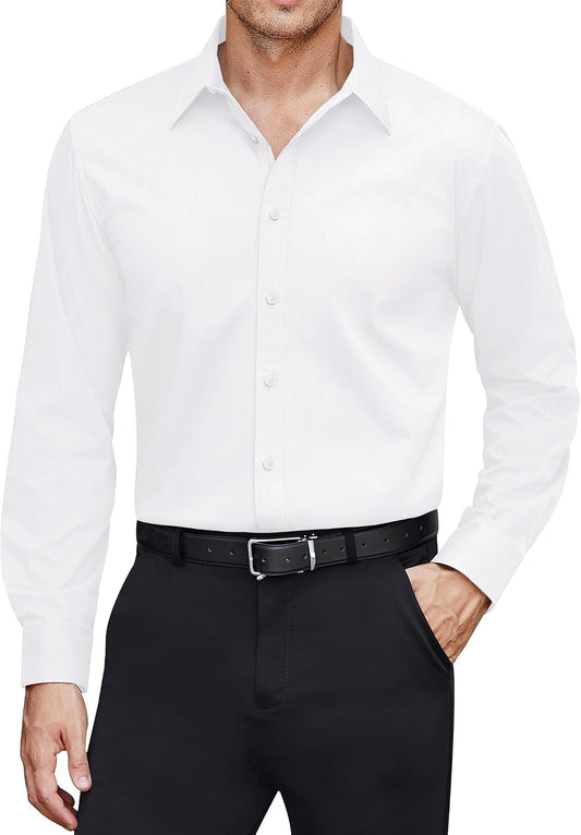 J.VER Men's Dress Shirts Stretch Stain Shield Long Sleeve Solid Formal Shirt Business Casual Button Down Shirts