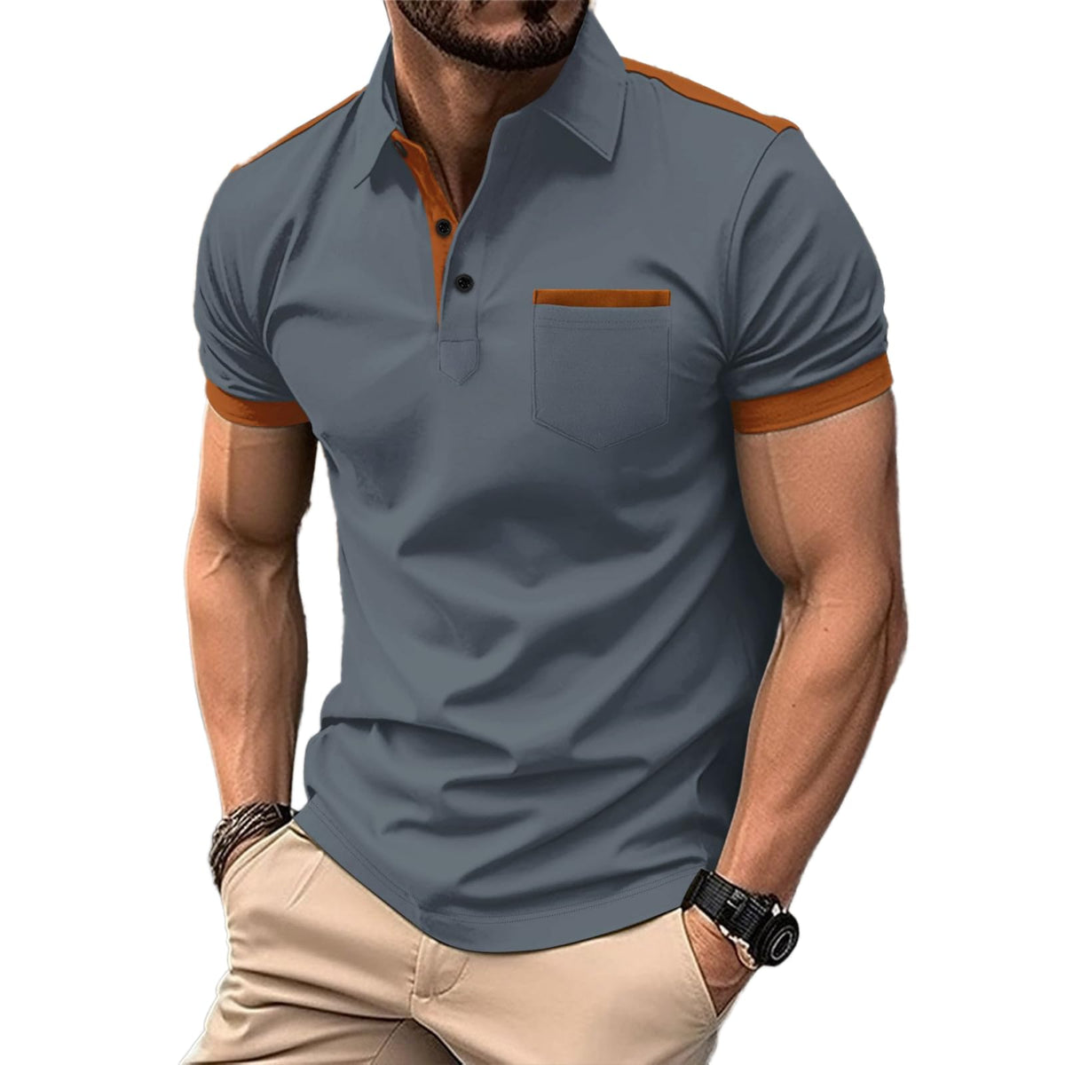 Mens Casual Polo Shirts Classic Short Sleeve Golf Shirt Fashion Button Cotton Top with Pocket