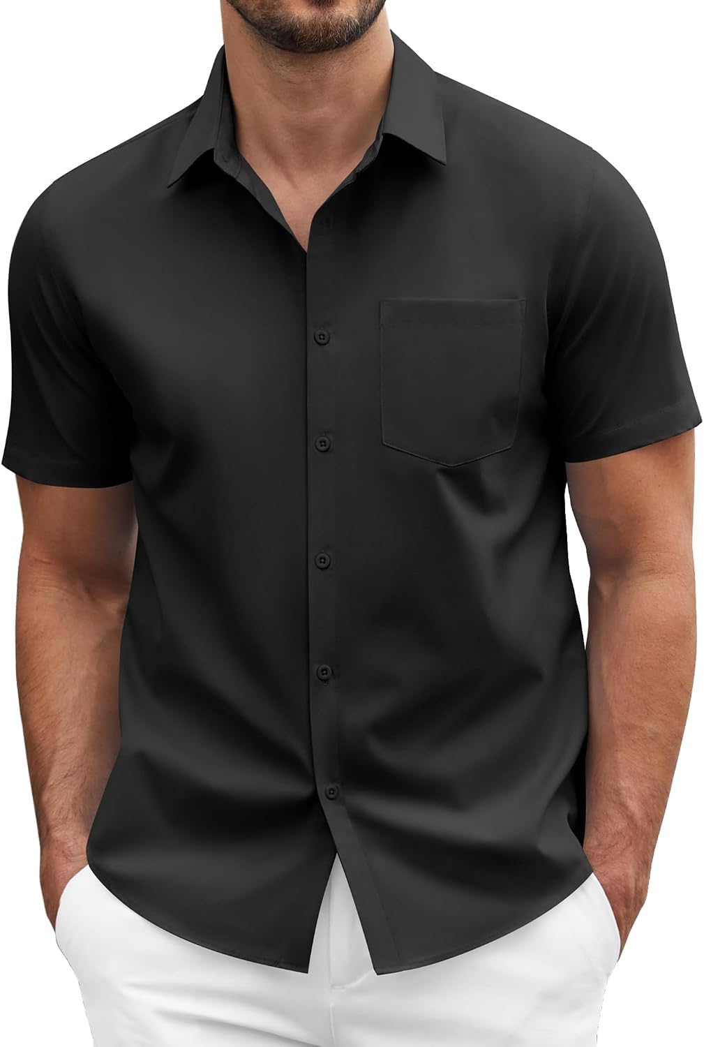 COOFANDY Men's Short Sleeve Casual Button Down Shirt Business Untucked Dress Shirts with Pocket