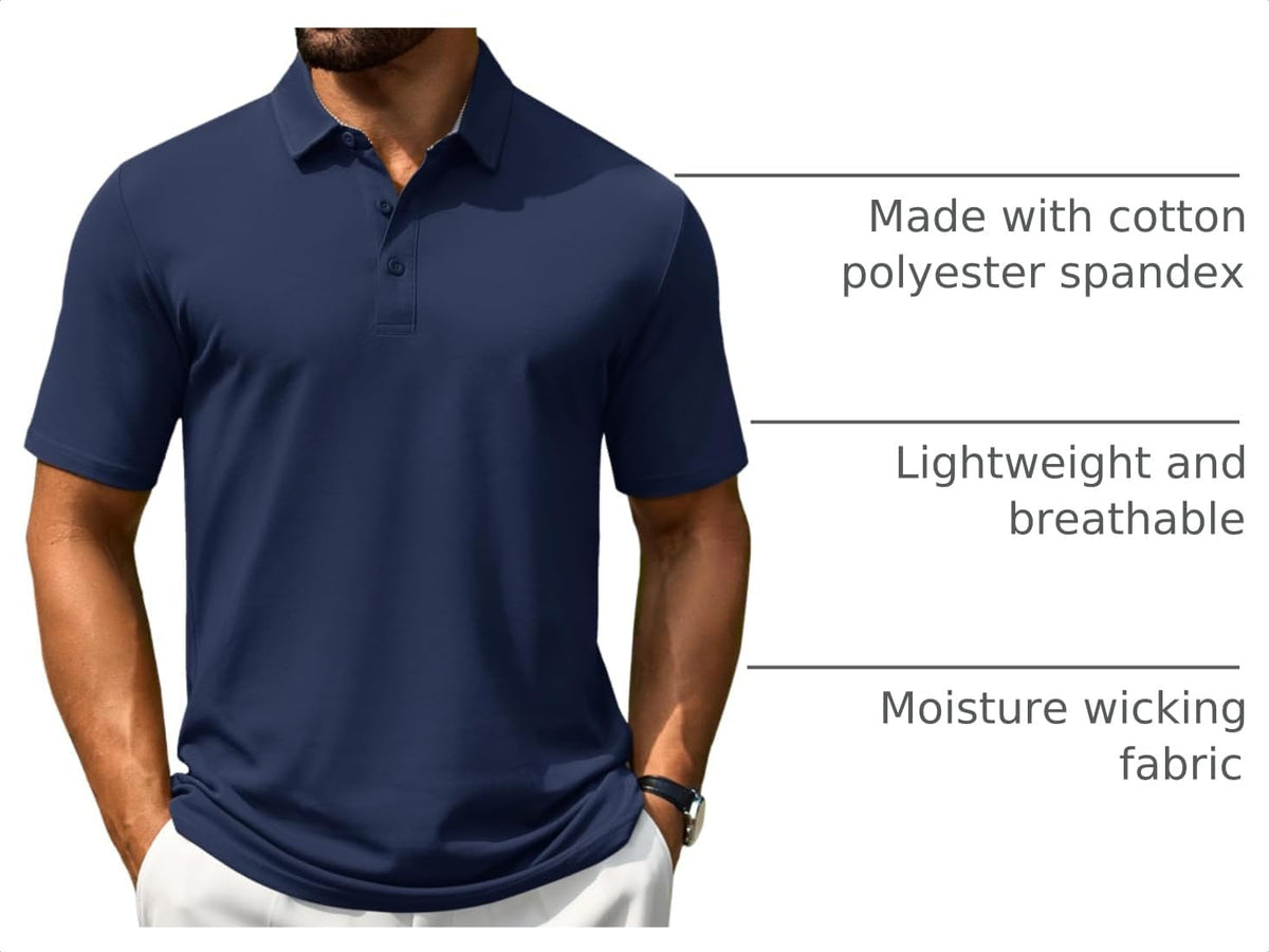 Cotrasen Men's Polo Shirts Short Sleeve Classic Fit Cotton Pique Casual Tee