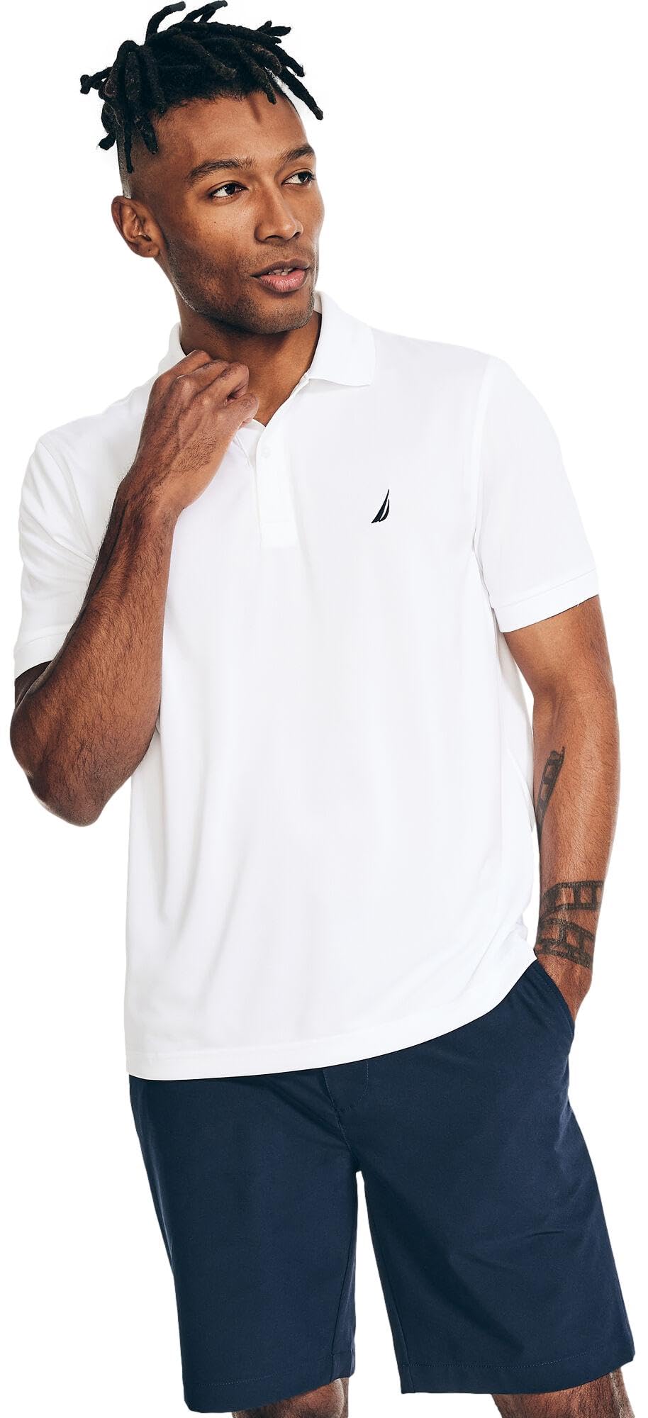 Nautica Men's Classic Short Sleeve Solid Performance Deck Polo Shirt